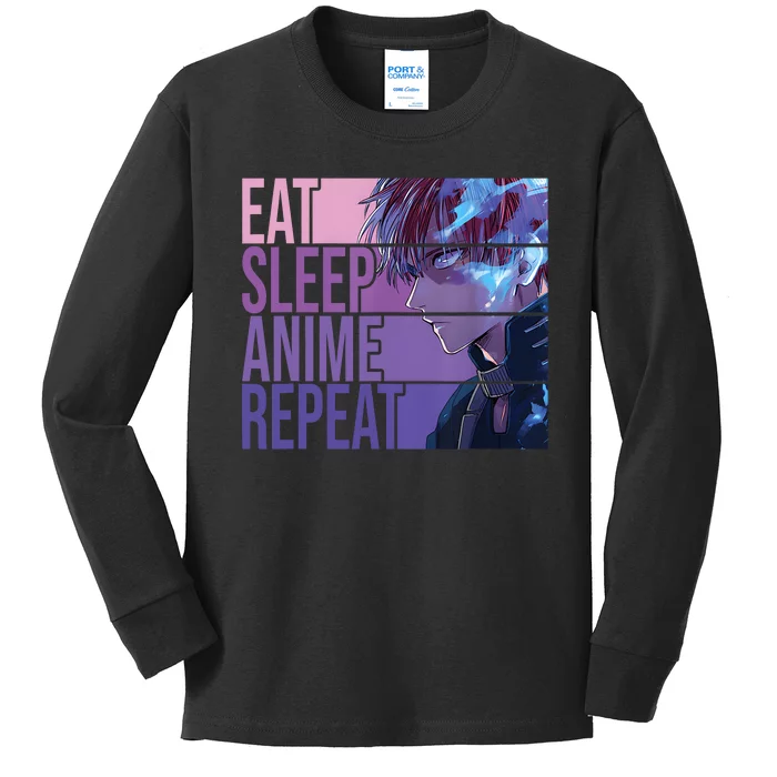 Graphic Academia My Hero Todoroki Eat Sleep Anime Repeat Kids Long Sleeve Shirt