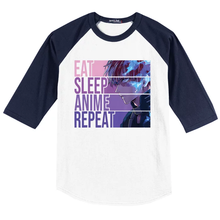 Graphic Academia My Hero Todoroki Eat Sleep Anime Repeat Baseball Sleeve Shirt