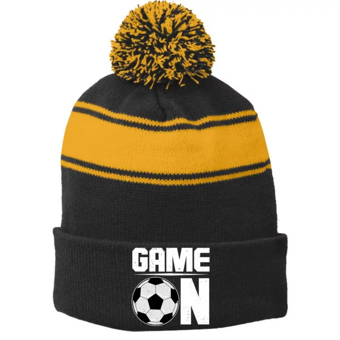 Game On Soccer Fan Stripe Pom Pom Beanie