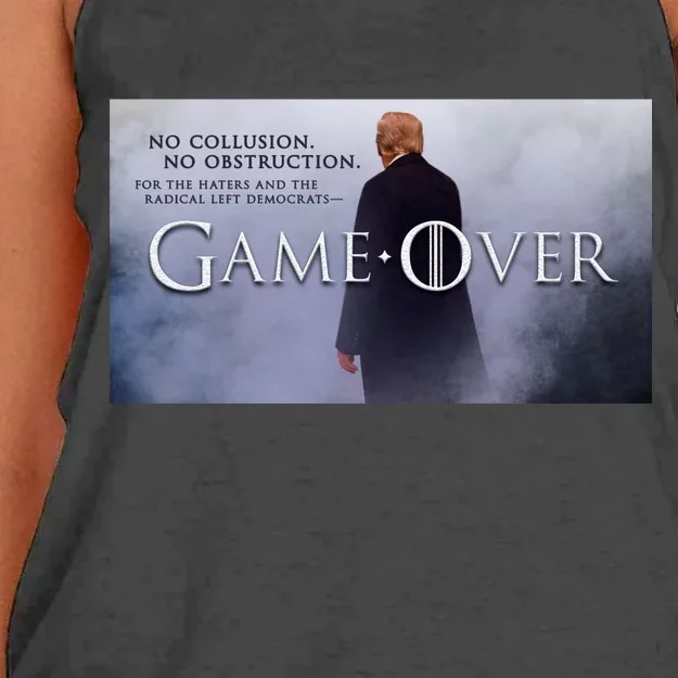 Game Over Donald J Trump No Collusion Women's Knotted Racerback Tank