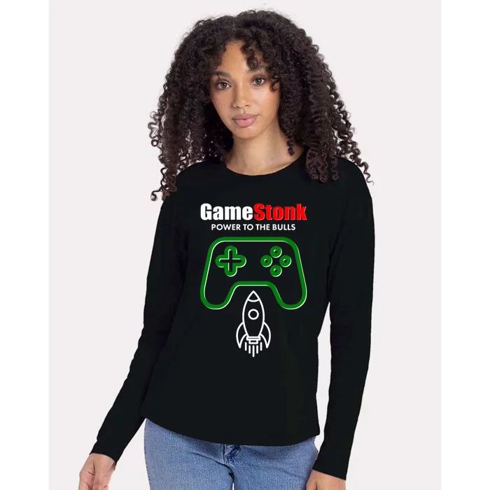 Game Stonk Power To The Bull Game Stop Stock Market Womens Cotton Relaxed Long Sleeve T-Shirt