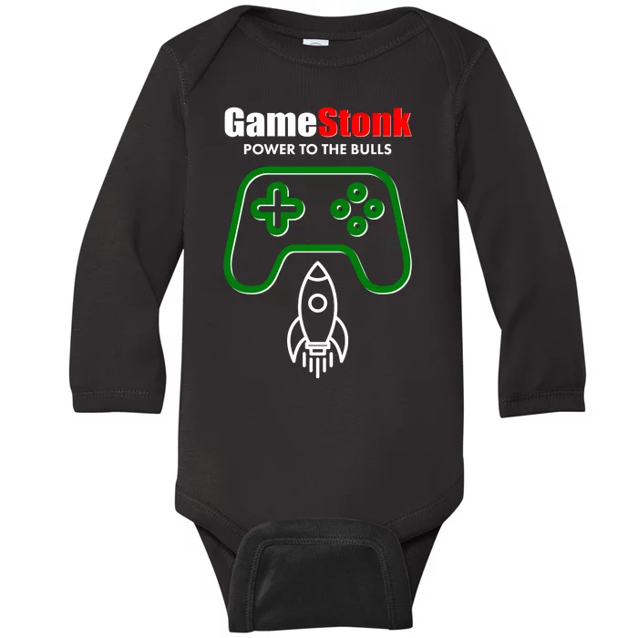 Game Stonk Power To The Bull Game Stop Stock Market Baby Long Sleeve Bodysuit