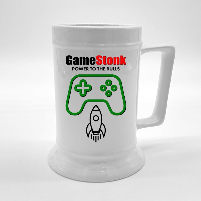 Game Stonk Power To The Bull Game Stop Stock Market Front & Back Beer Stein