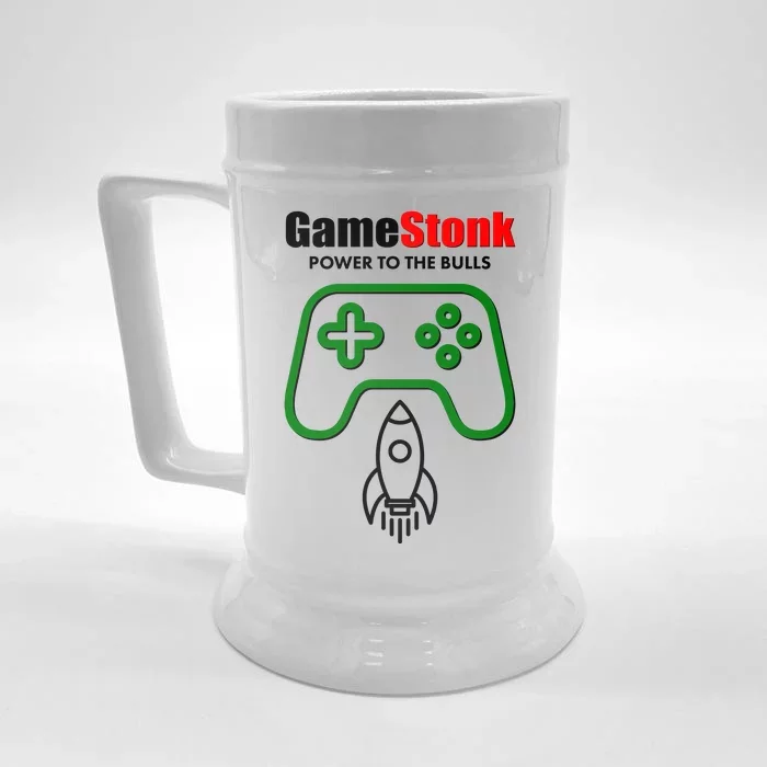 Game Stonk Power To The Bull Game Stop Stock Market Front & Back Beer Stein