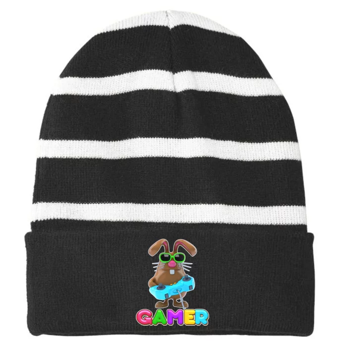 Gamer Easter Bunny Striped Beanie with Solid Band