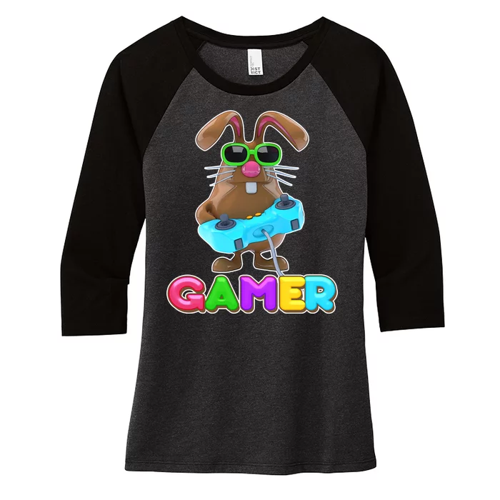 Gamer Easter Bunny Women's Tri-Blend 3/4-Sleeve Raglan Shirt