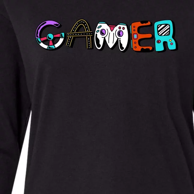 Gamer Element Lettering Womens Cotton Relaxed Long Sleeve T-Shirt