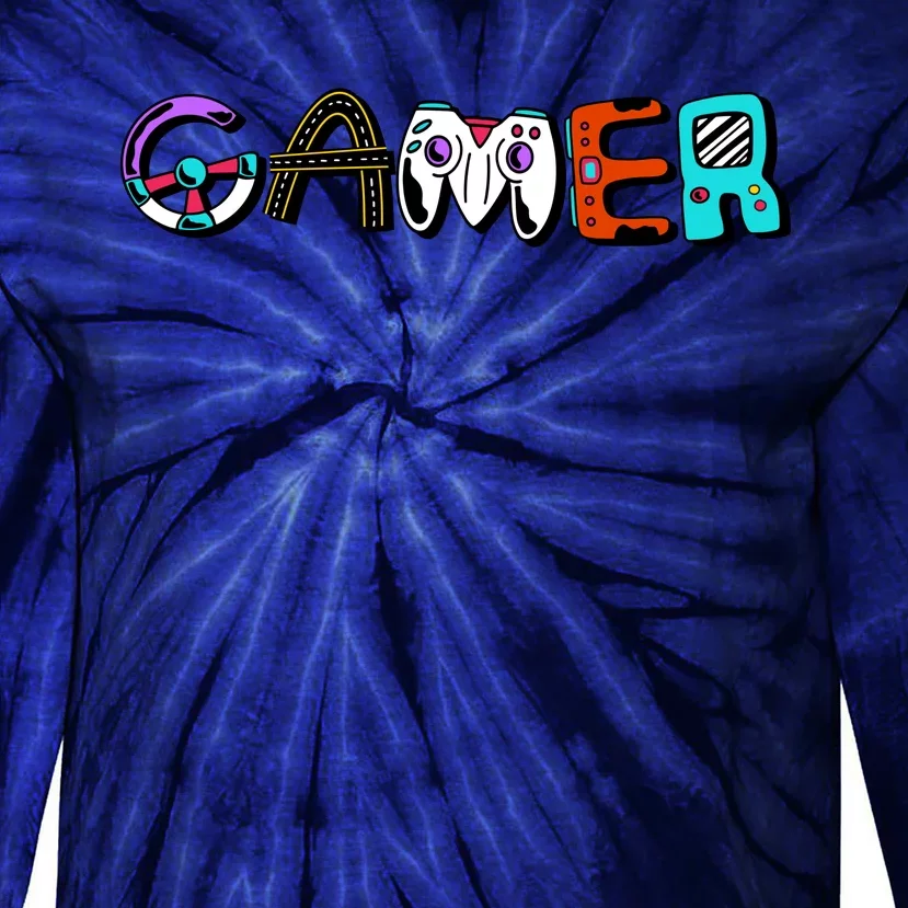 Gamer Element Lettering Tie-Dye Long Sleeve Shirt