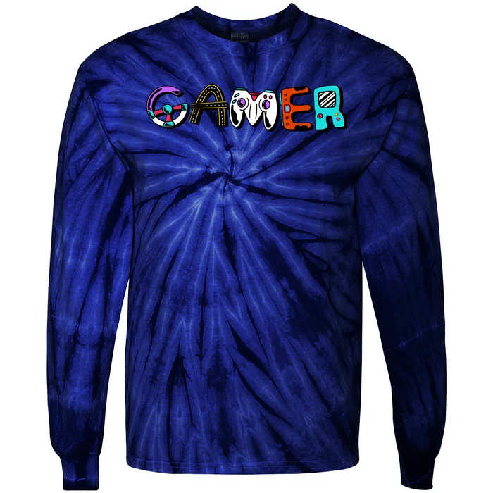 Gamer Element Lettering Tie-Dye Long Sleeve Shirt