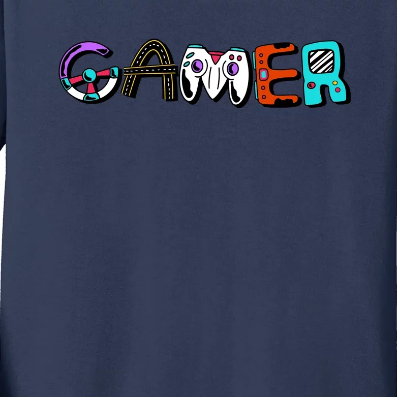 Gamer Element Lettering Kids Long Sleeve Shirt