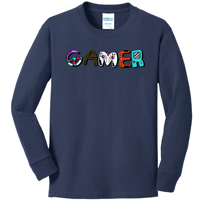 Gamer Element Lettering Kids Long Sleeve Shirt