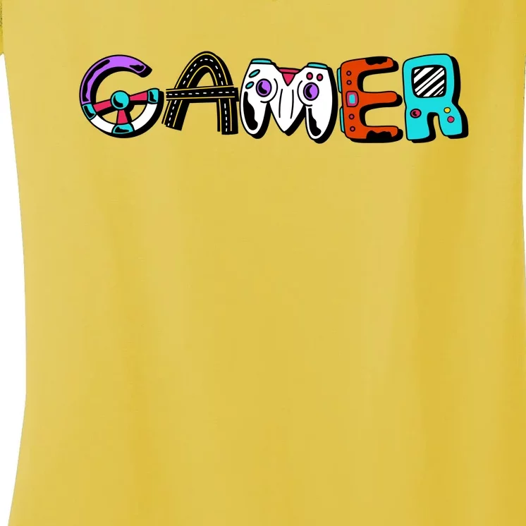 Gamer Element Lettering Women's V-Neck T-Shirt