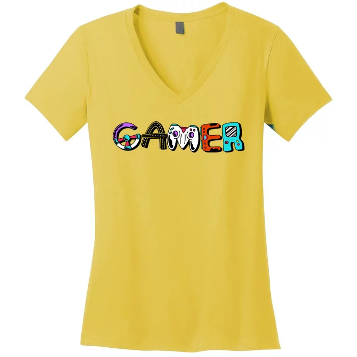 Gamer Element Lettering Women's V-Neck T-Shirt