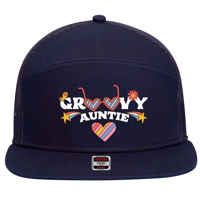 Groovy Auntie Nephew Niece Aunt Gift 7 Panel Mesh Trucker Snapback Hat