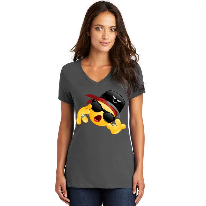 Gangster Emoji Smiley Women's V-Neck T-Shirt