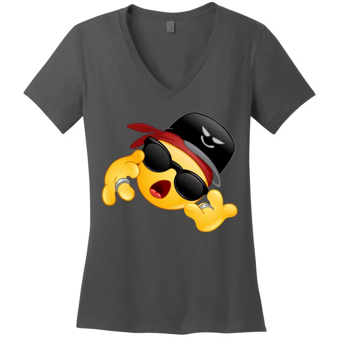 Gangster Emoji Smiley Women's V-Neck T-Shirt