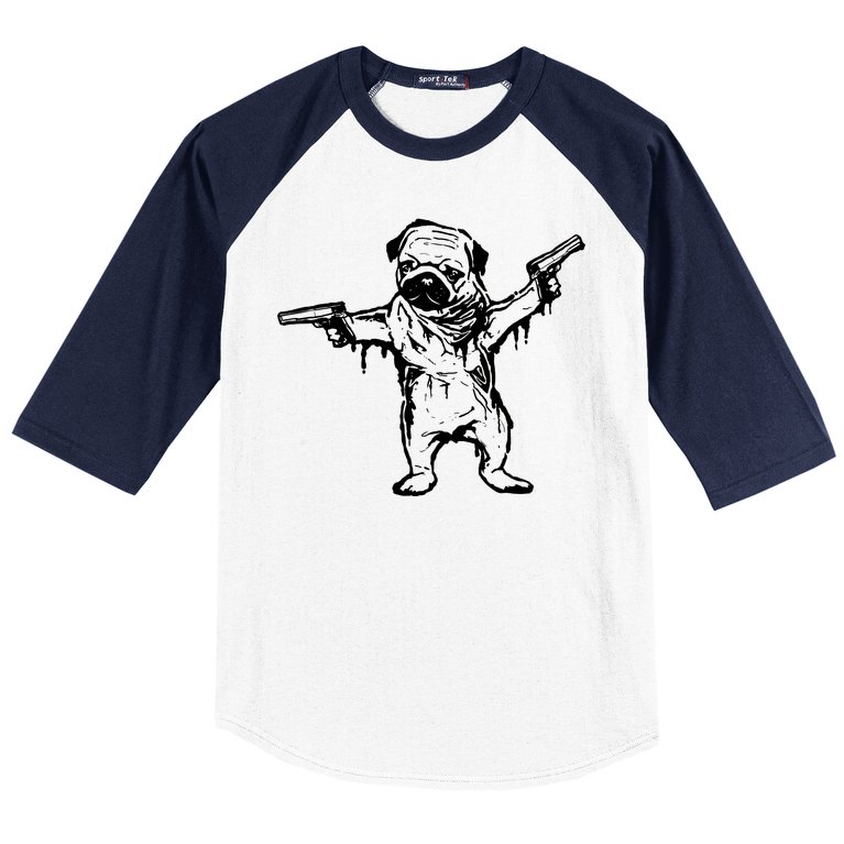 Gangster Pug With Guns Baseball Sleeve Shirt