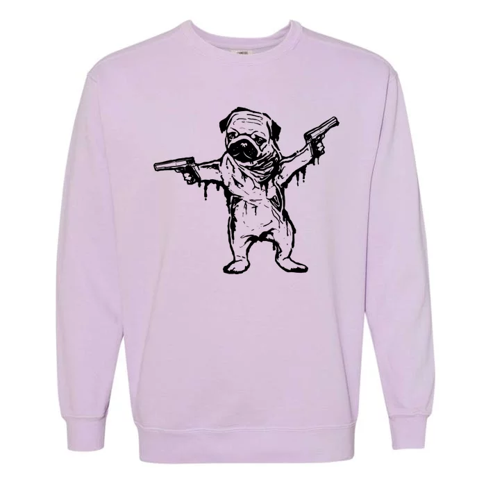 Gangster Pug With Guns Garment-Dyed Sweatshirt