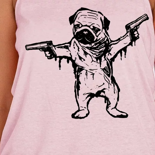 Gangster Pug With Guns Women's Knotted Racerback Tank