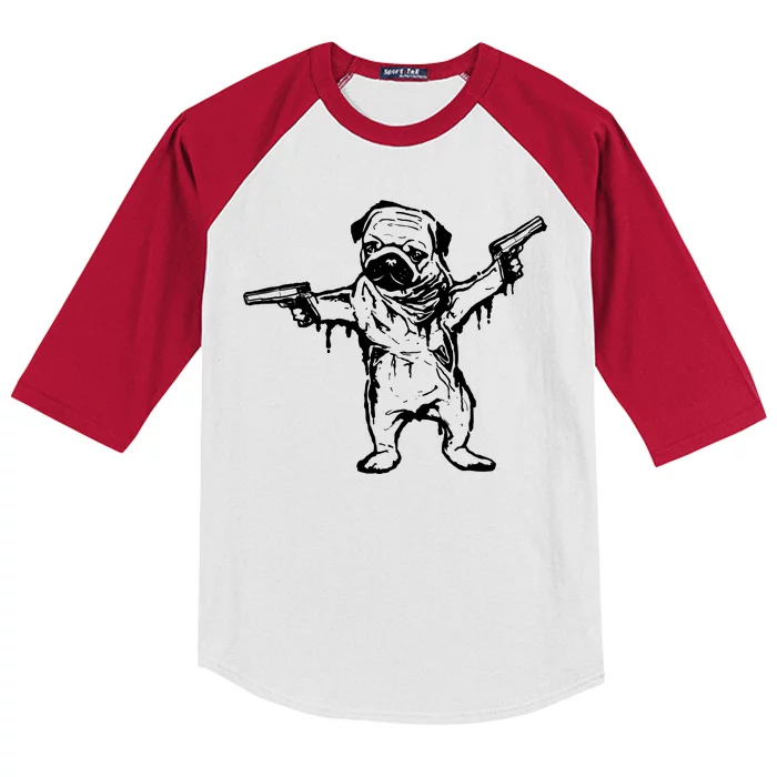 Gangster Pug With Guns Kids Colorblock Raglan Jersey