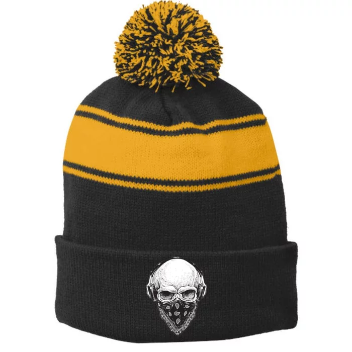 Gangster Skull Stripe Pom Pom Beanie