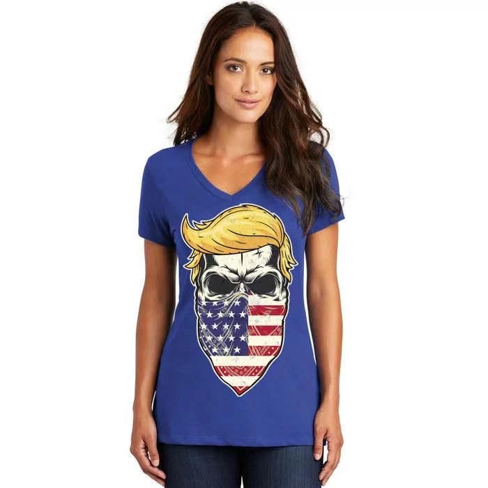 Gangster Trump USA Bandanna Skull Women's V-Neck T-Shirt