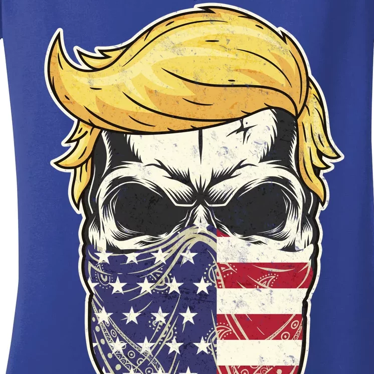 Gangster Trump USA Bandanna Skull Women's V-Neck T-Shirt