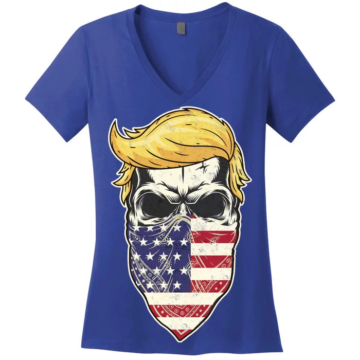 Gangster Trump USA Bandanna Skull Women's V-Neck T-Shirt