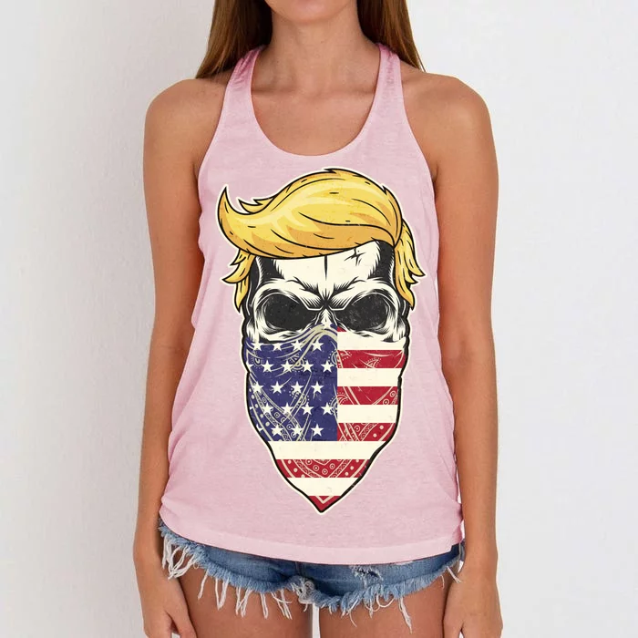 Gangster Trump USA Bandanna Skull Women's Knotted Racerback Tank