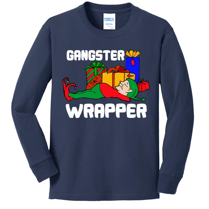 Gangster Wrapper Elf Gift Wrapping Kids Long Sleeve Shirt