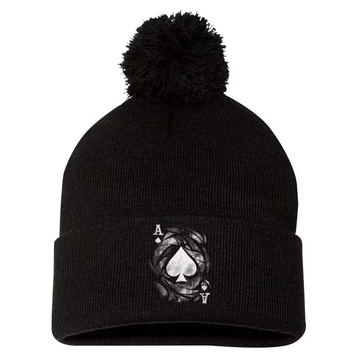 Grunge Ace Of Spades Pom Pom 12in Knit Beanie