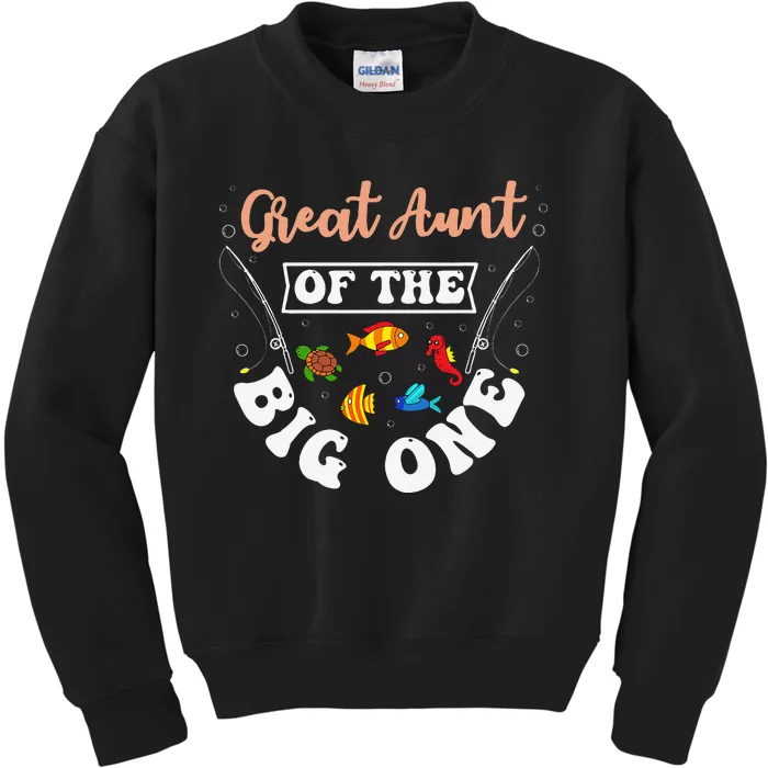 Great Aunt Of The Big One Fishing Birthday Party Bday Kids Sweatshirt