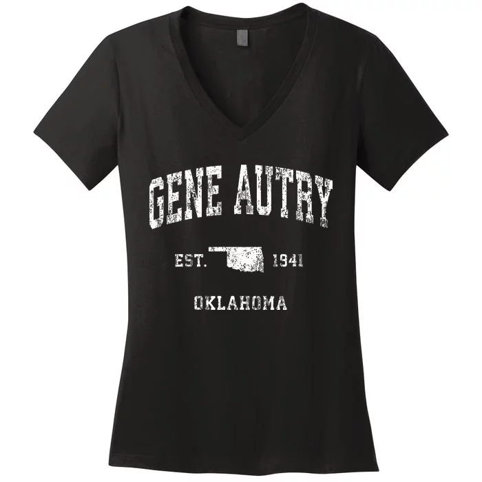 Gene Autry Oklahoma Ok Vintage Athletic Sports Design Women's V-Neck T-Shirt