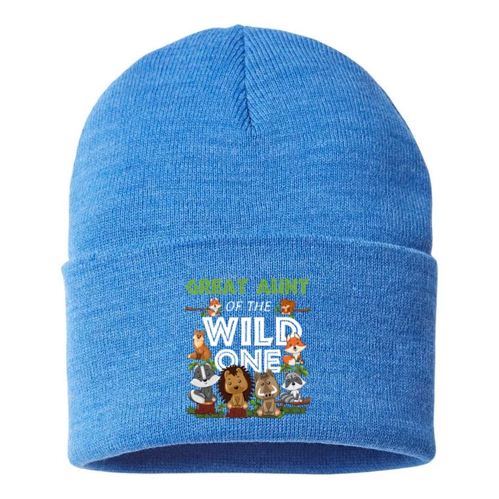 Great Aunt Of The Wild One Zoo Birthday Woodland Animals Gift Sustainable Knit Beanie