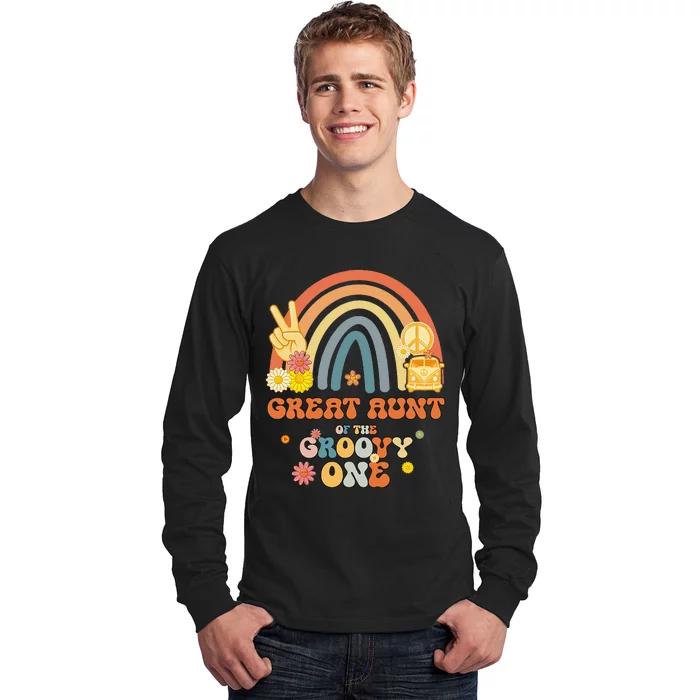 Great Aunt of the Groovy One Rainbow Boho Birthday Party Long Sleeve Shirt