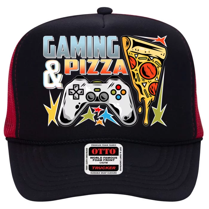 Gaming And Pizza Lover Fan High Crown Mesh Trucker Hat