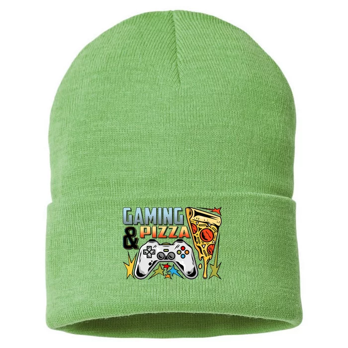 Gaming And Pizza Lover Fan Sustainable Knit Beanie