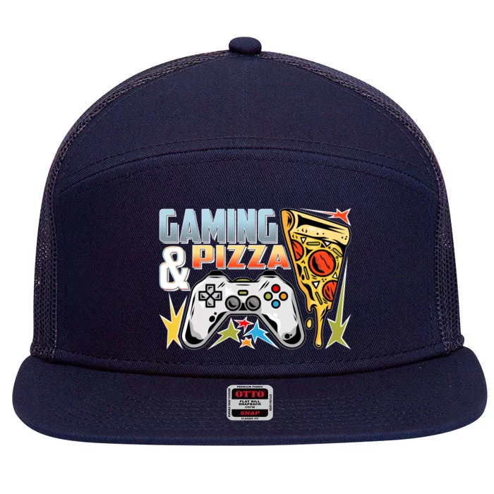 Gaming And Pizza Lover Fan 7 Panel Mesh Trucker Snapback Hat