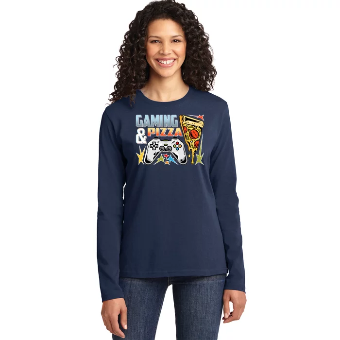 Gaming And Pizza Lover Fan Ladies Long Sleeve Shirt