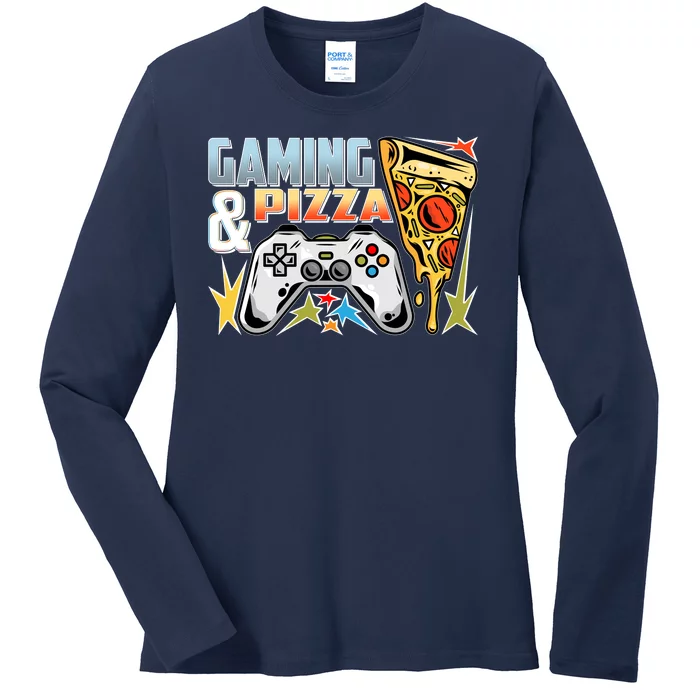 Gaming And Pizza Lover Fan Ladies Long Sleeve Shirt