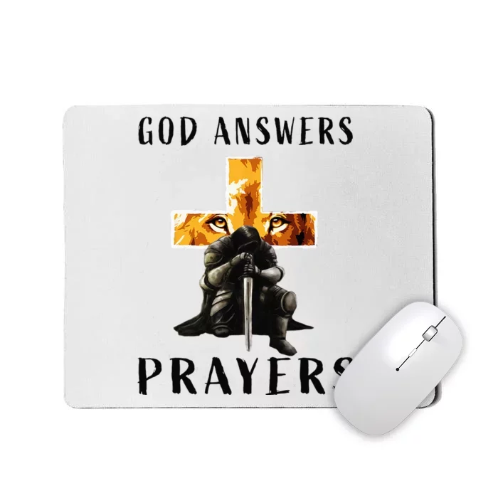 God Answers Prayers Warrior Men Christian Cross Lion Graphic Mousepad