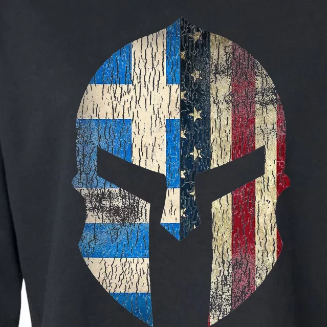 Greek American Pride Greece Spartan Helmet Cropped Pullover Crew