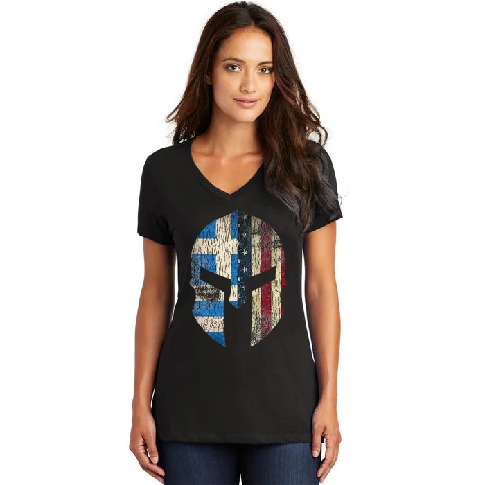 Greek American Pride Greece Spartan Helmet Women's V-Neck T-Shirt