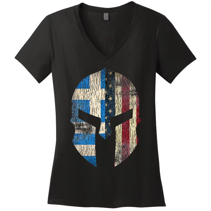 Greek American Pride Greece Spartan Helmet Women's V-Neck T-Shirt