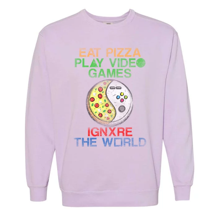 Gaming And Pizza Funny Quotes Theme Design For Video Gamer Gift Garment-Dyed Sweatshirt