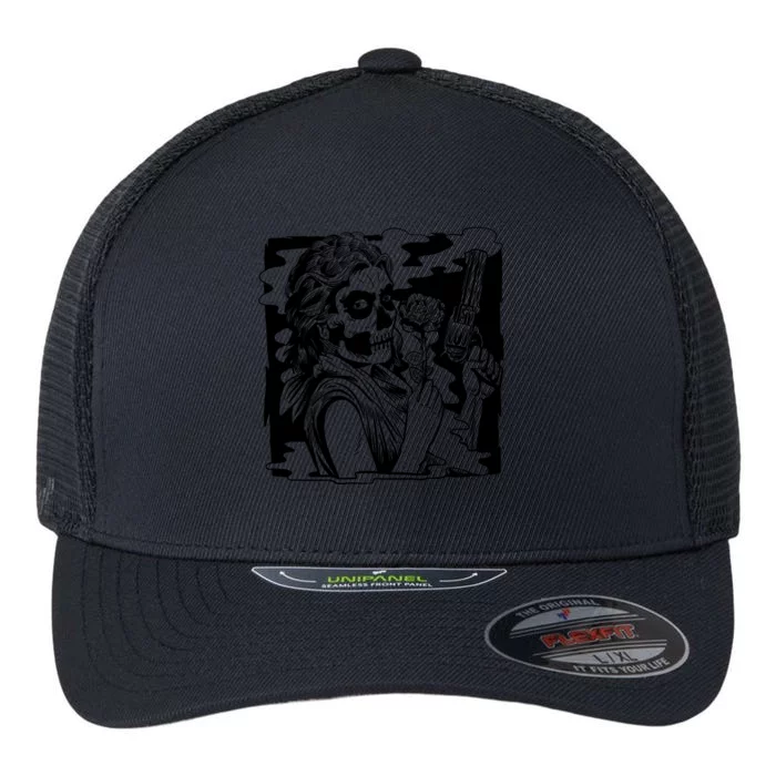 Gun And Roses Skull Girl Flexfit Unipanel Trucker Cap