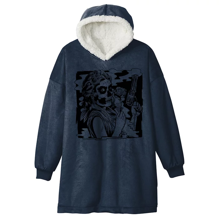 Gun And Roses Skull Girl Hooded Wearable Blanket