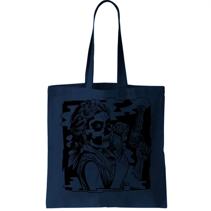 Gun And Roses Skull Girl Tote Bag