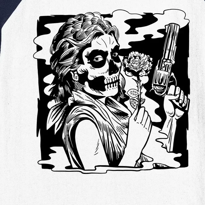 Gun And Roses Skull Girl Baseball Sleeve Shirt