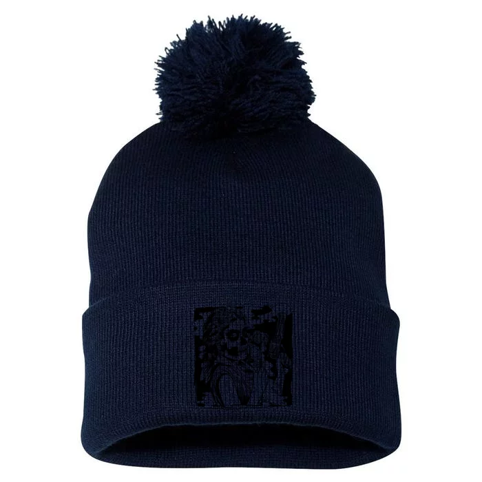 Gun And Roses Skull Girl Pom Pom 12in Knit Beanie